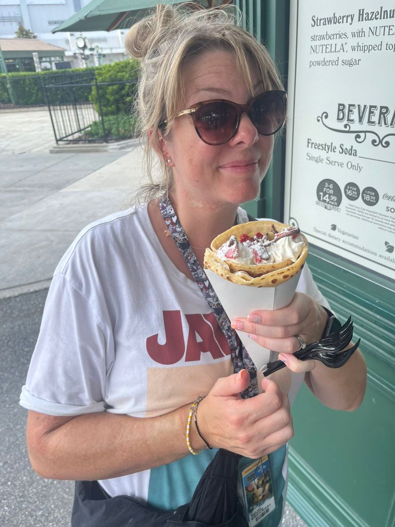 Enjoying a crepe in Universal Studios Florida
